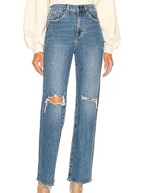 pistola Distressed Mid-Blue High-Rise Straight-Leg Jeans
